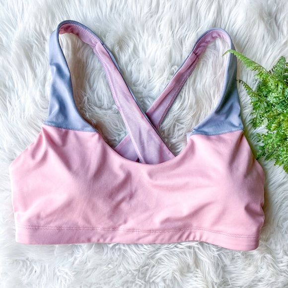 Victoria Secret Pink & Gray Sports Bra Criss Cross X Back M - Picture 1 of 3